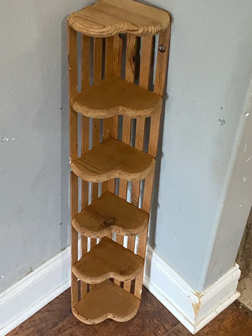 vintage 30” tall heart corner shelf