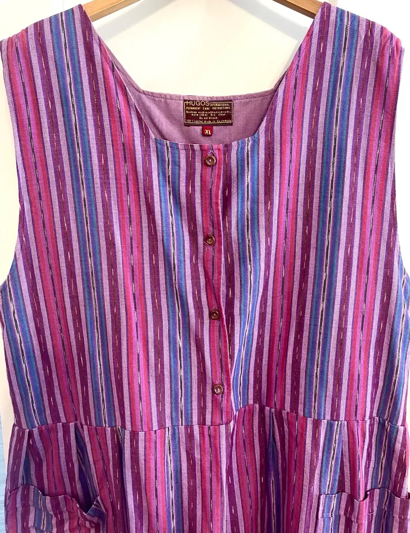 Vintage 70s Hugo’s International Guatemalan Handwoven Pinafore Dress BOHO XL