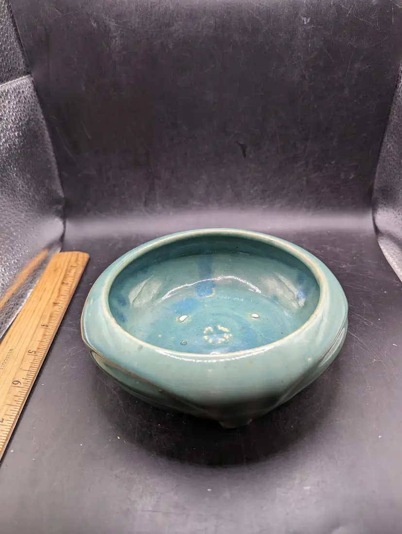 Vintage Zanesville Stoneware Art Pottery Low Flower Bowl Bulb Planter.