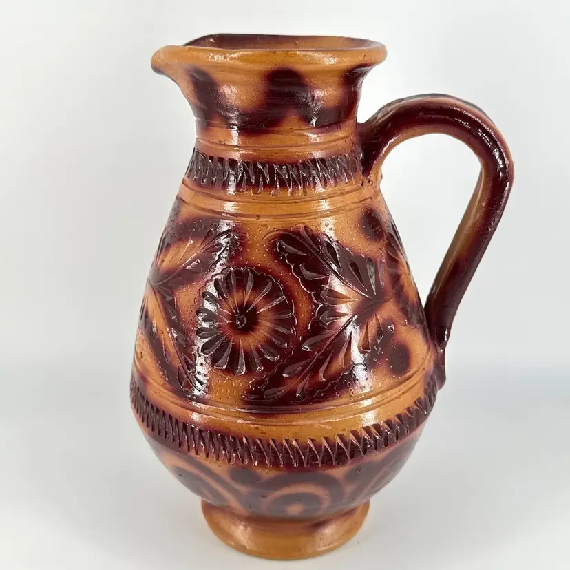 Vintage Hand Made Pottery Pitcher Greece 12”