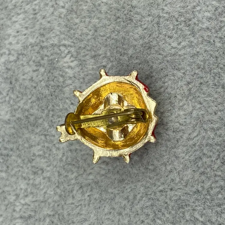 Vintage Goldtone Red Ladybug Brooch with Rhinestones - Made in Hong Kong (2)