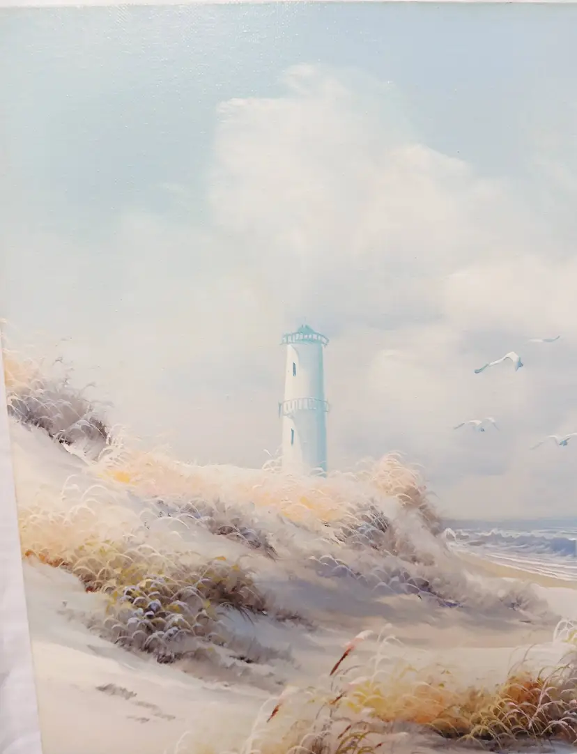 Serene Coastal Lighthouse Painting By Loomis Dean Canvas