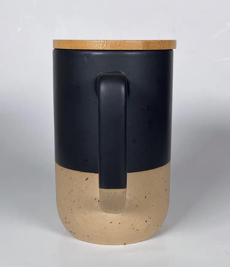 *NEW* DesignPac Gifts Ceramic Tea & Coffee Mug with Wood Lid Black/Cream 16 oz.