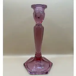 Fenton Rose Pink Hex Footed Tall Candlestick 8.5”