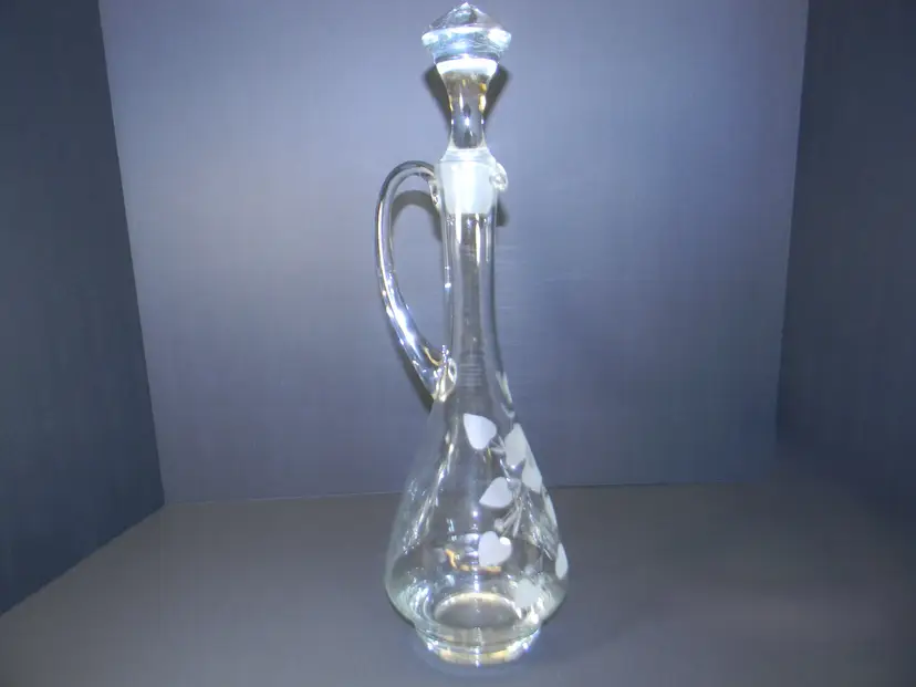 Vintage Wine Decanter with Stopper and Handle,  Etched Floral