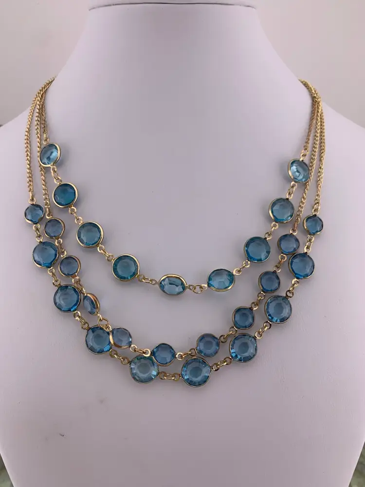 Swarovski Three Strand Turquoise Crystal Stations Gold Tone