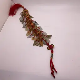 POW3 Chinese Decorative Charm with Stone Leaves and Braided Elements 15”