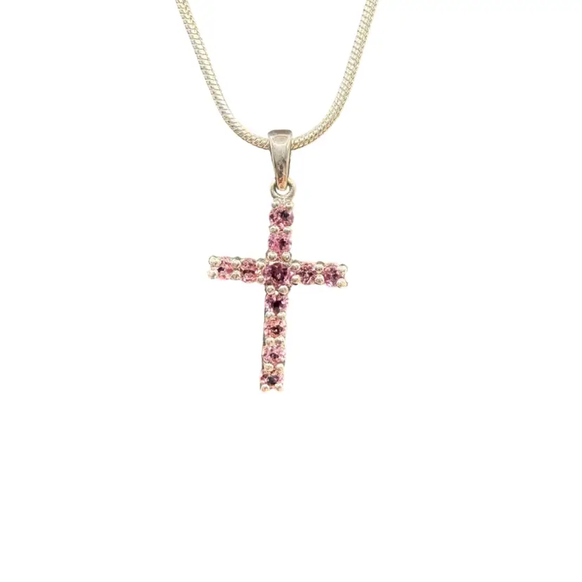 Sterling Silver And Amethyst, Cross Pendant And Chain