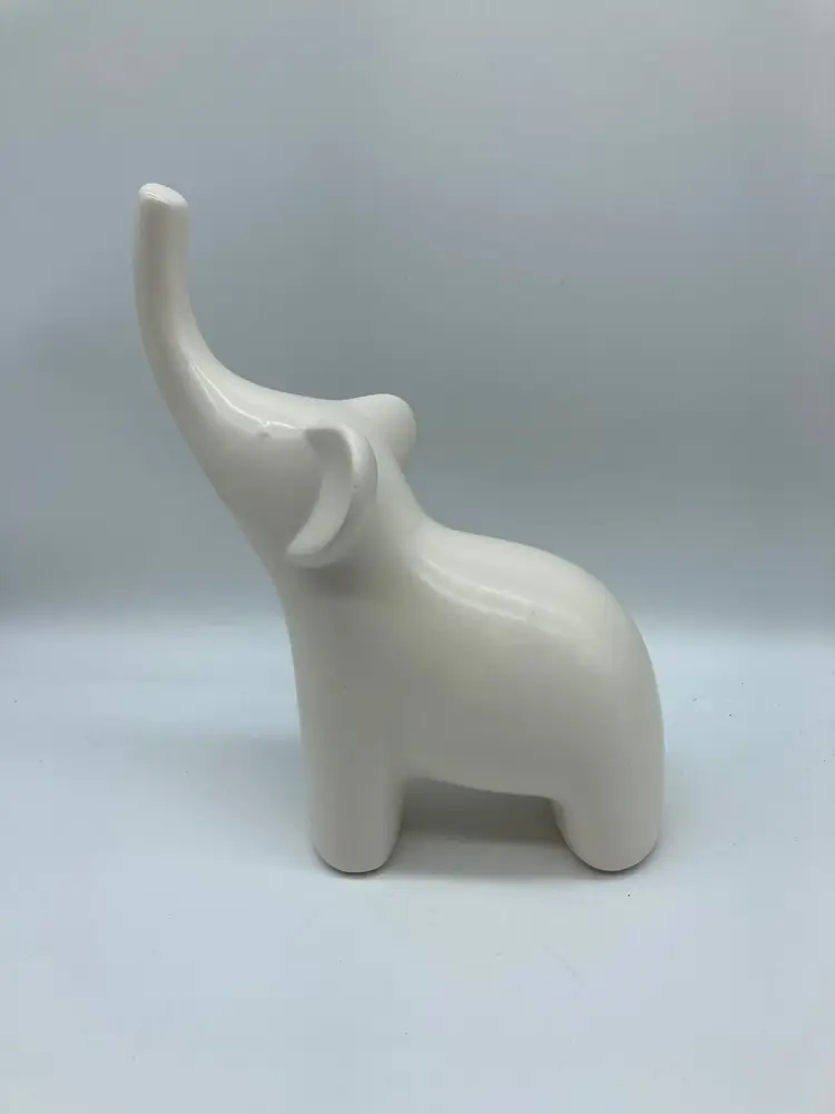 White Ceramic Elephant, Smooth Finish and Lines
