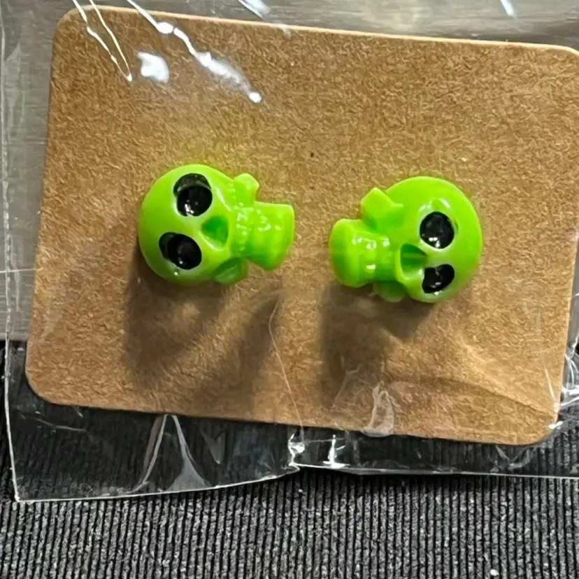 Green Skull Stud Earrings Made By Me