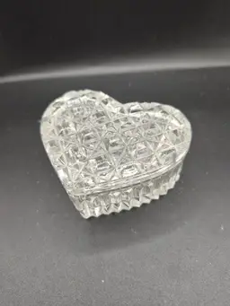Heart-Shaped Pressed Glass Trinket Box Lid 3.5" Elegant Jewelry Holder READ