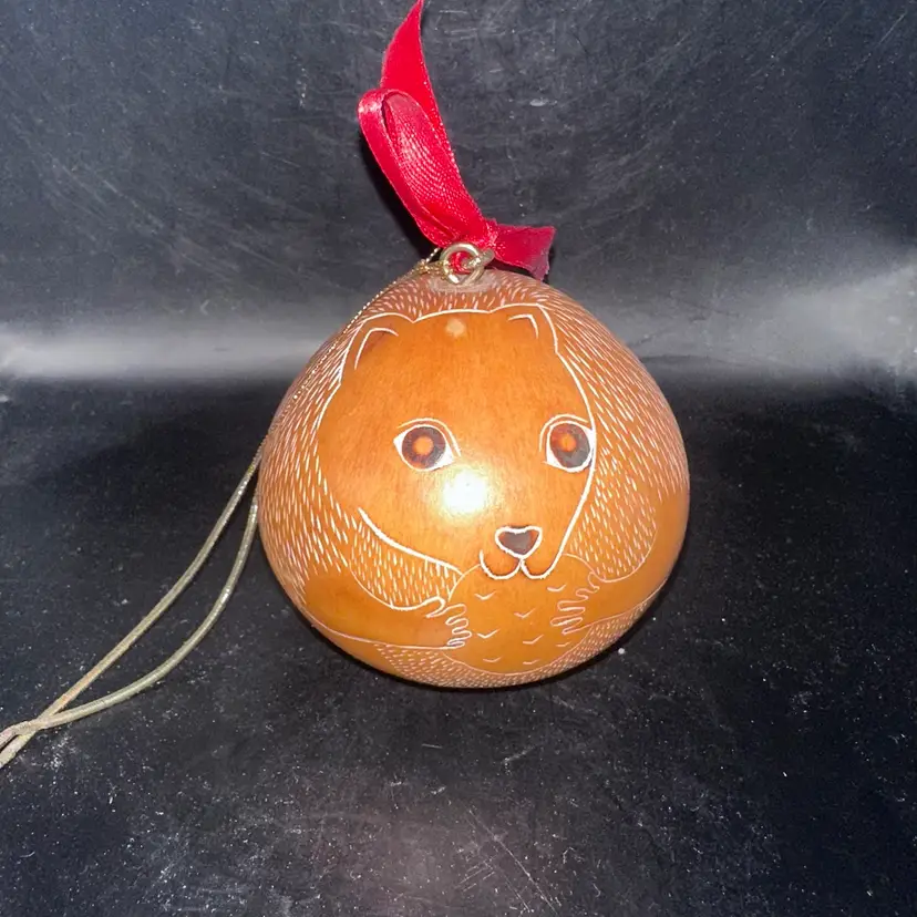 Vintage Hand Made Lucuma Gourd Shaker Squirrel Ornament Made In Peru Fair Trade