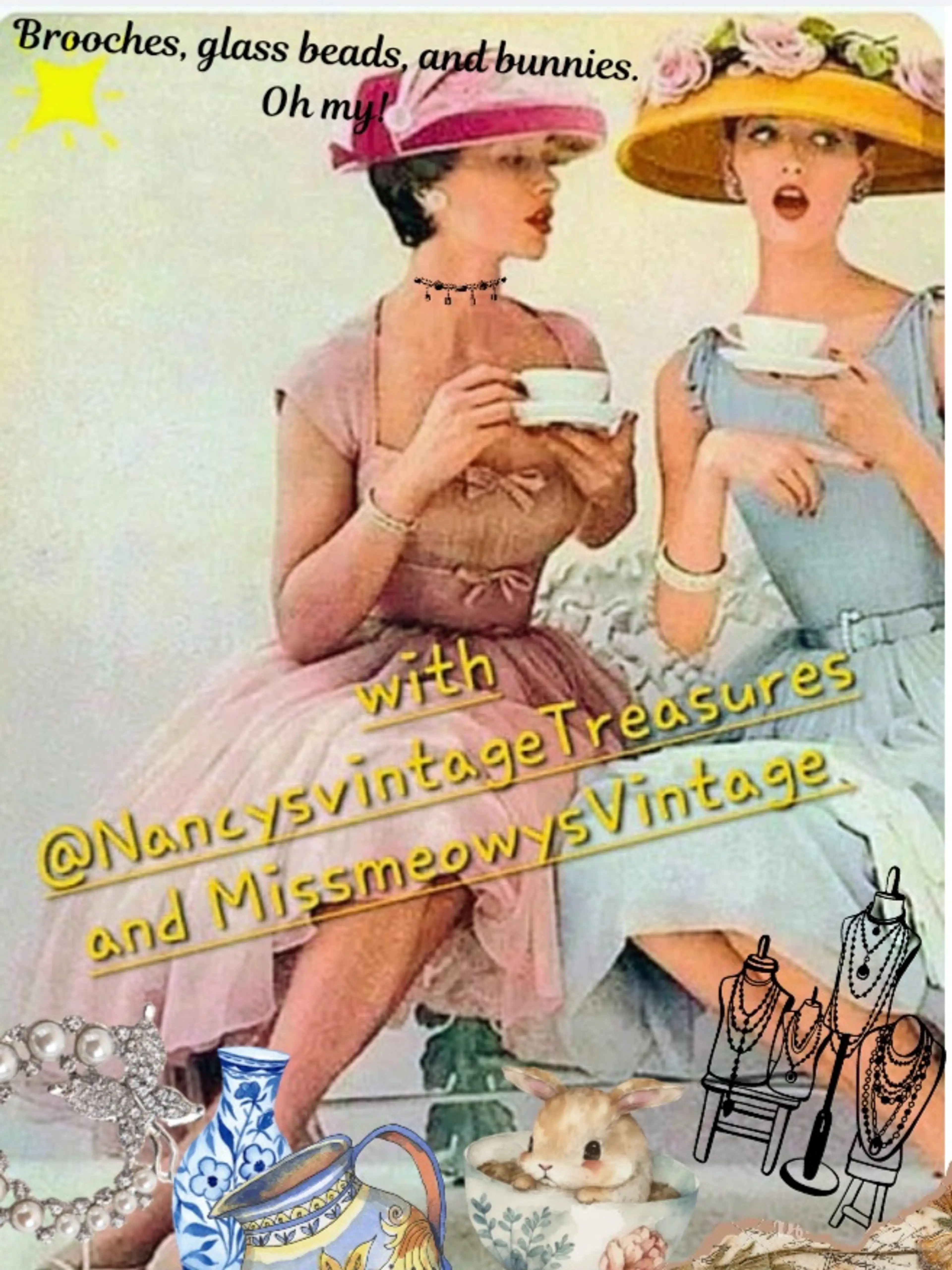 Tuesdays vintage~brooches, glass beads, and bunnies! Oh, my!💕