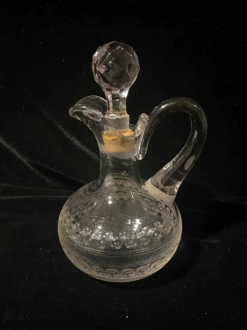 #1710 - Vintage Etched Glass Cruet