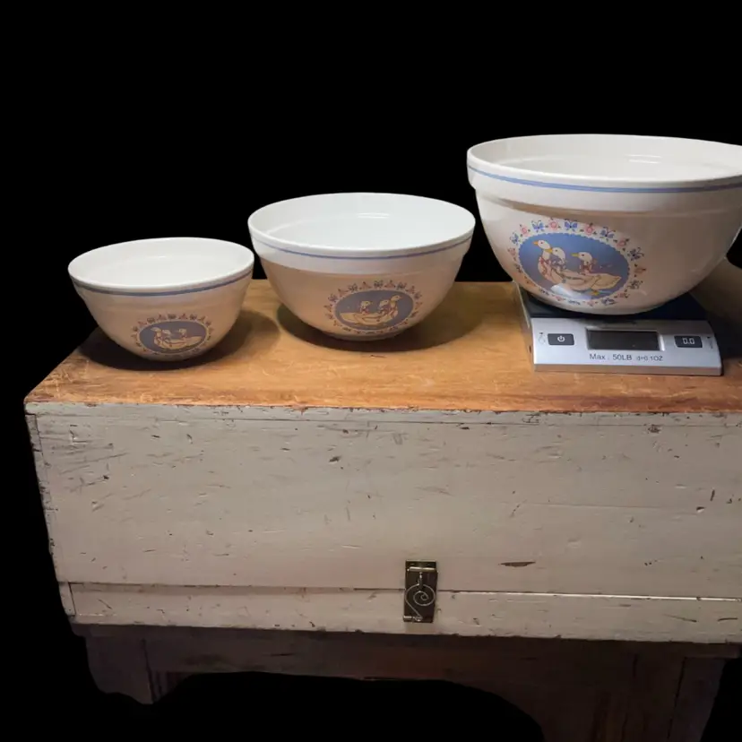 10. 3 PC Treasure Craft Ribbon, Geese Nesting Mixing Bowls Set 11” 8” 7