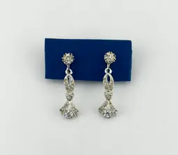 Vintage Silver Tone Rhinestone Clip-on Earrings 1.5”