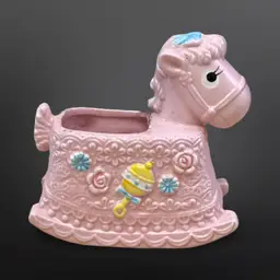 Vintage Napcoware Pink Baby Rocking Horse Small Planter Nursery Decor
