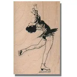 Figure Skater Bending Back Rubber Stamp - Graceful Girl Ice Skating