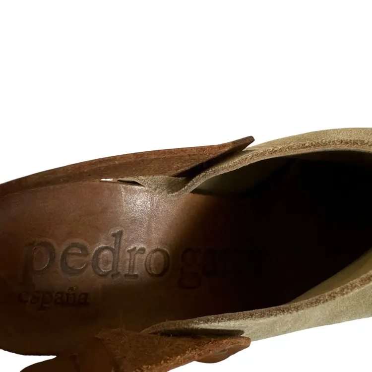 Pedro Garcia Chantal Tan Brown Peep Toe Platform Slingback Shootie Heels