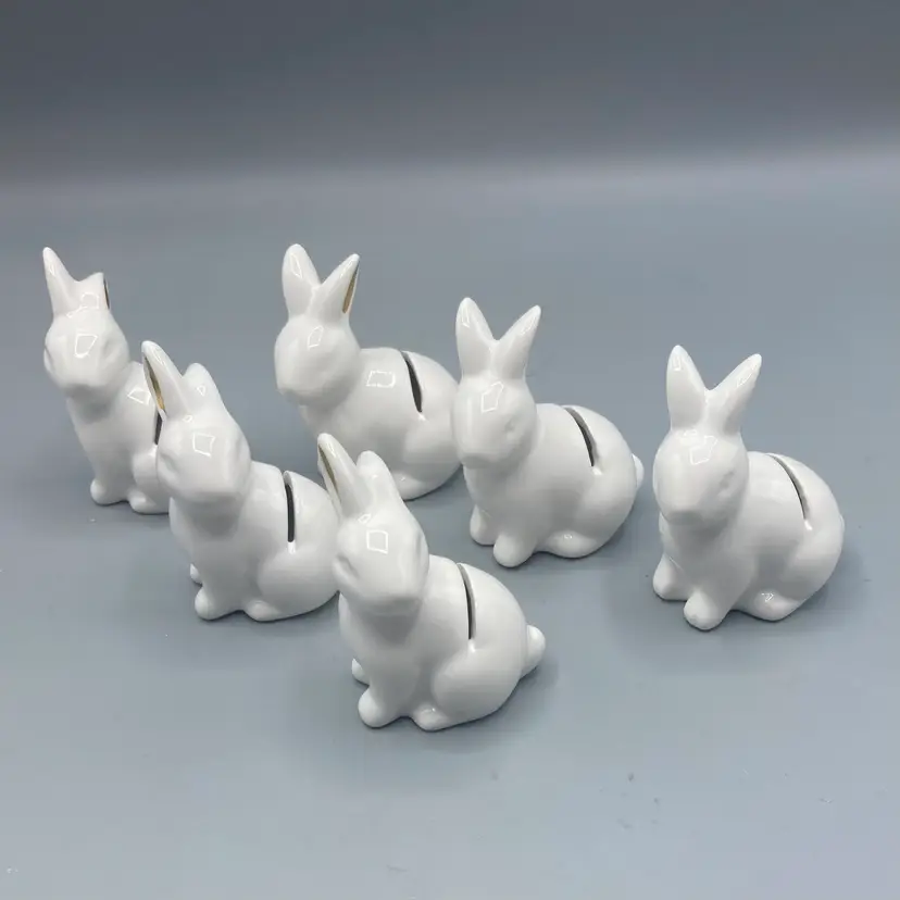 White Ceramic Bunny Place Card Holder for Table - Set of 6