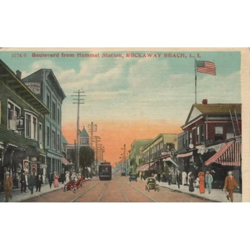 Vintage Postcard Rockaway Beach Long Island Vehicles People Buildings Unposted