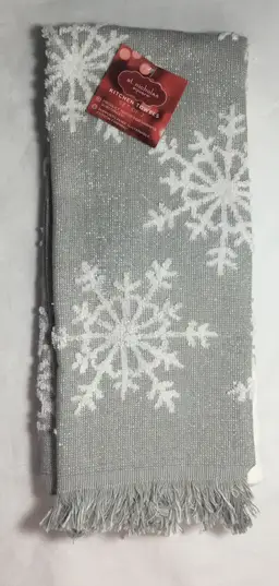 Snowflake Kitchen Towels Christmas, New St. Nicholas Square gray & white, cotton