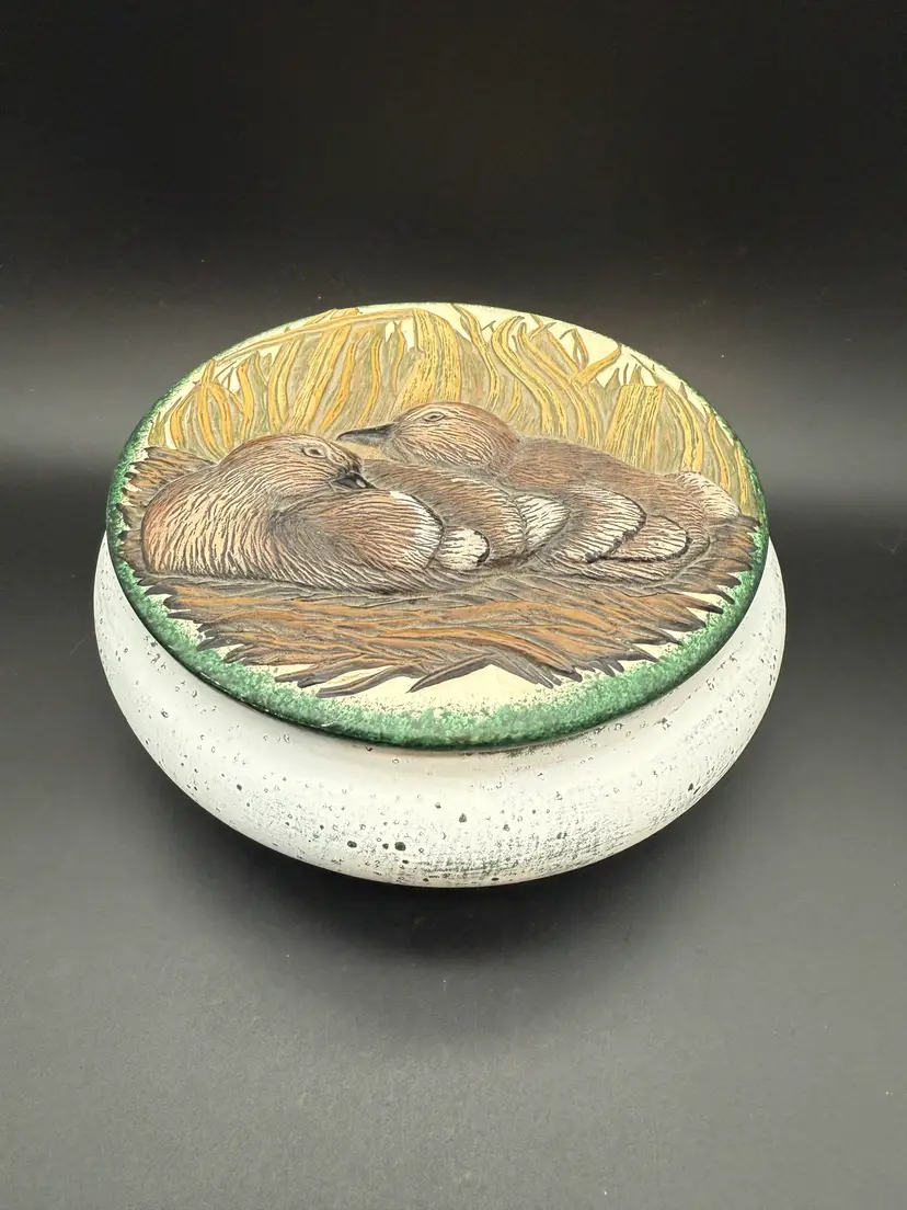 Vintage Pottery Trinket Dish with Ducks