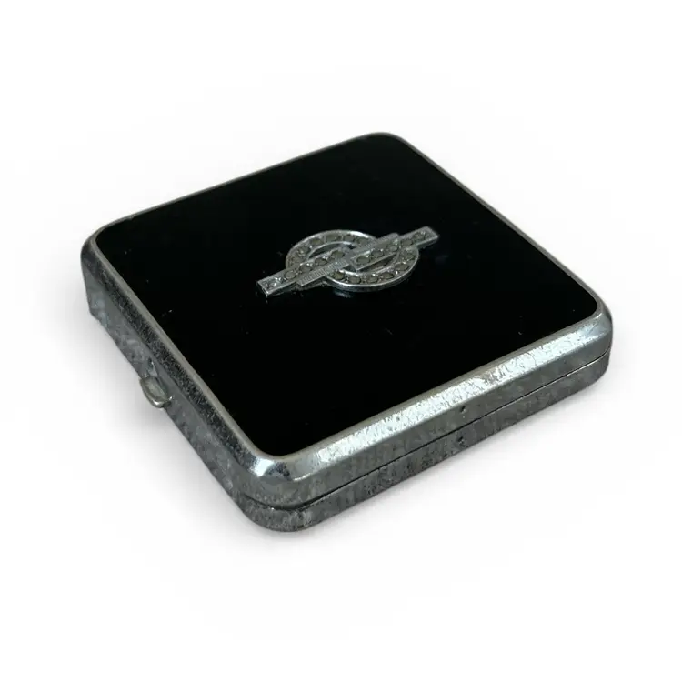 Art Deco 1920s - 1940s Marcasite and Enamel Decorative Compact With Mirror