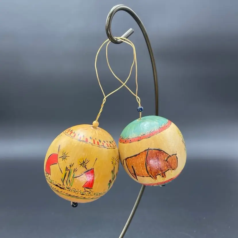 Handmade Folk Art Native American Wooden Hanging Christmas Holiday Ornaments
