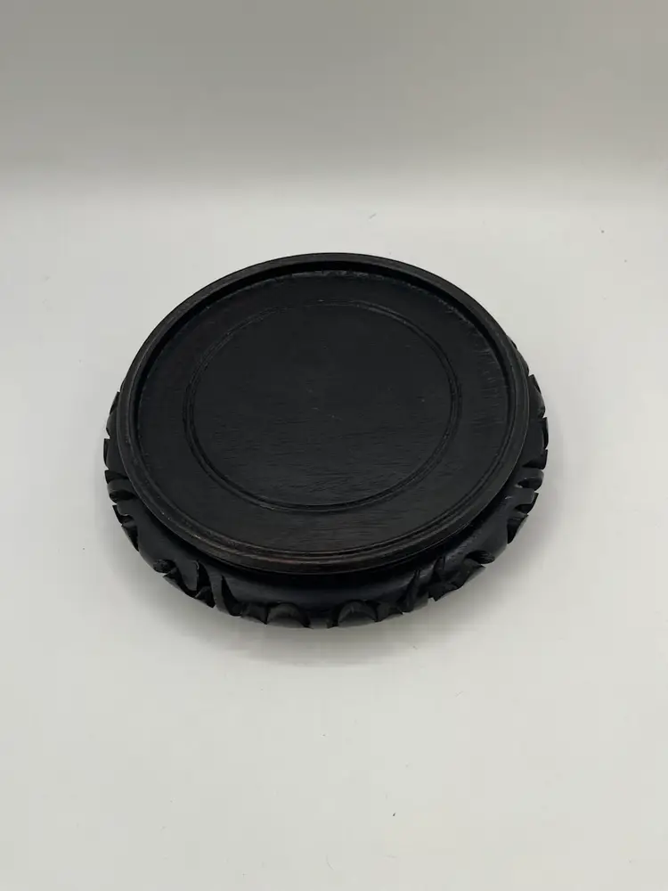 Vintage Hong Kong Asian Black Carved Wood Display Stand