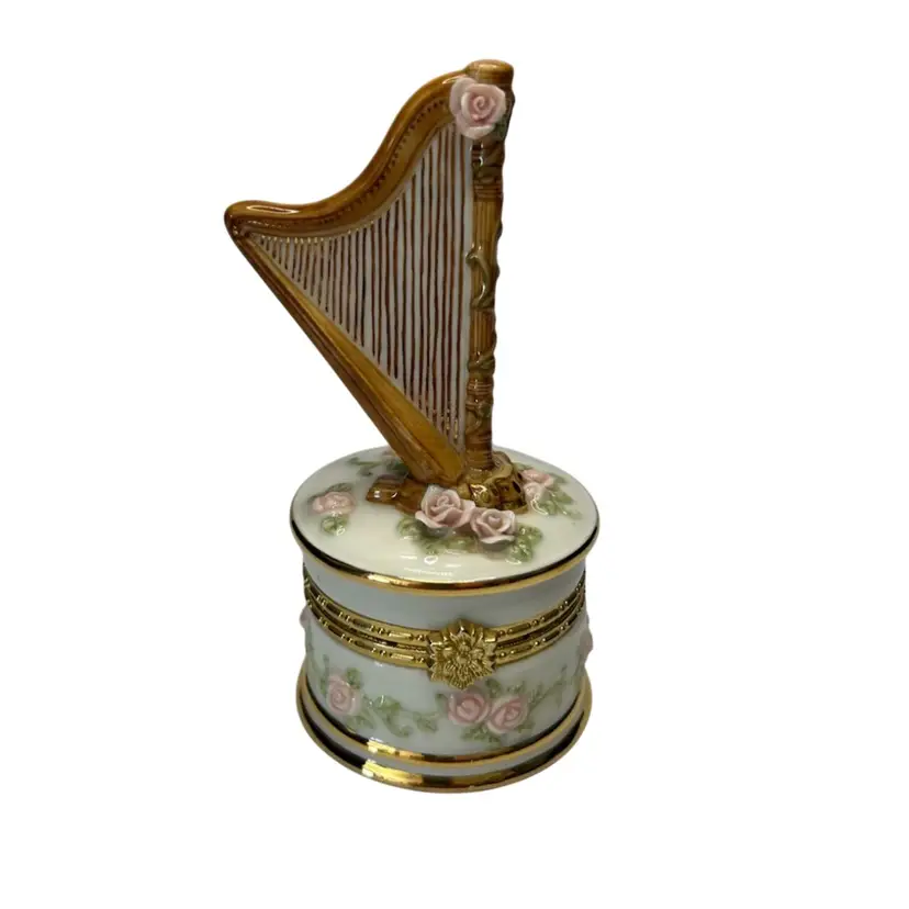 San Francisco Music Co Harp Music Trinket Box @5” Tall Works
