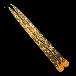 Set 2 MCM Clear Lucite Silver Fleck Candles 12”