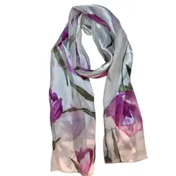Pink Floral Silk Feel Satin Polyester Scarf