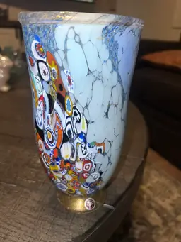 Marked, Sticker Intact, Murano Glass Millefiori art glass vase. Gorgeous With No flaws! Aprox 8in Tall By 4.25 In