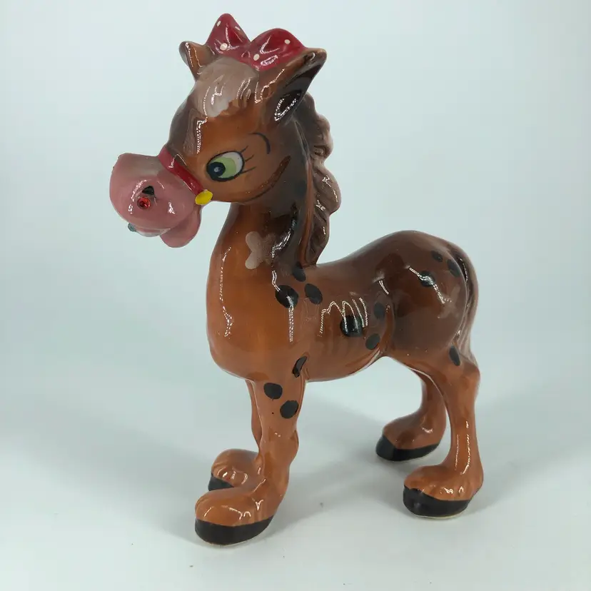 Vintage Kreiss Whimsical Horse w/ Red Bow, Polka Dots, & Rhinestones Figurine