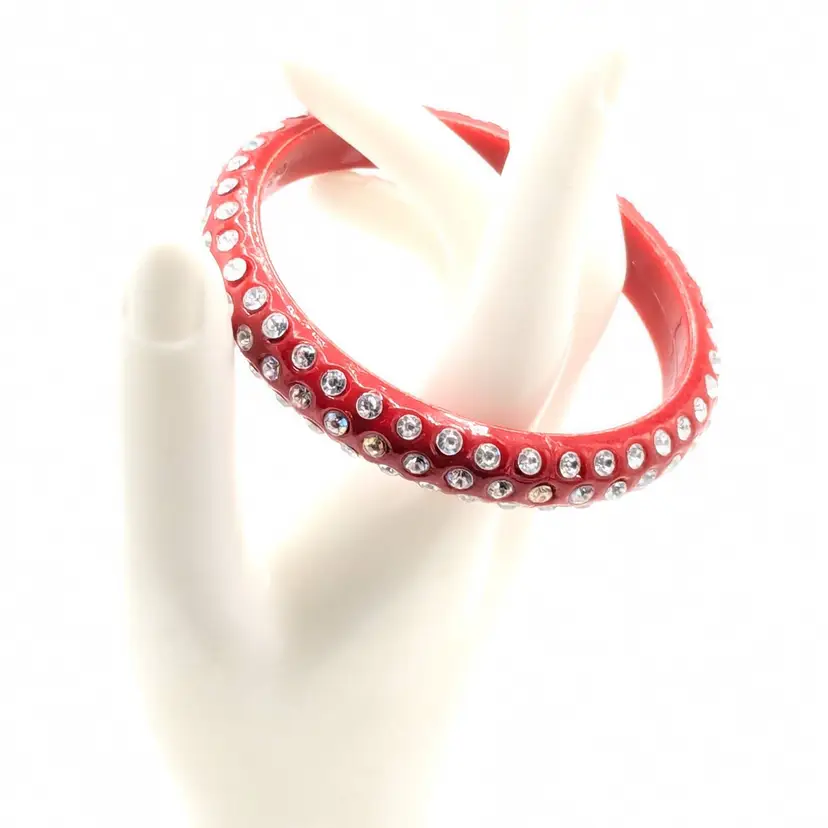 Vintage Red Acrylic Rhinestone Bangle Bracelet
