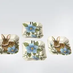 Maxcera Small Spring Plates Bunny And Flowers Set Of 4