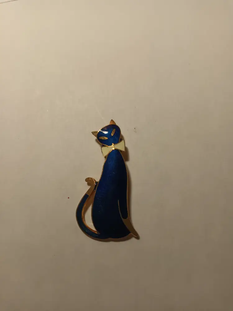 Vintage Danecraft Blue Enamelled Siamese Cat Brooch