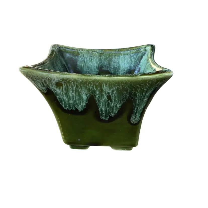 Vintage Green Drip Glazed Square Planter By McMaster Pottery