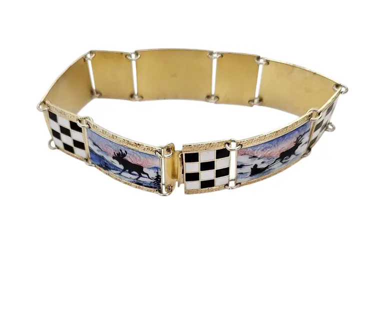 O.F. Hjortdahl Story Teller Bracelet, Sterling Enamel, Norwegian Signed