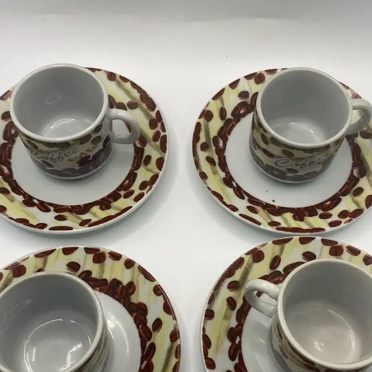 Set Of 4 Mini Coffee Espresso Mugs With Saucers