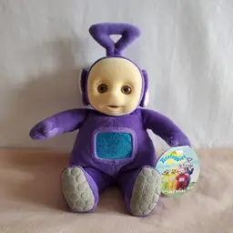 Eden Teletubbies Tinky Winky Beanbag Plush 9” Flocked Face Purple 1998 Vintage NWT