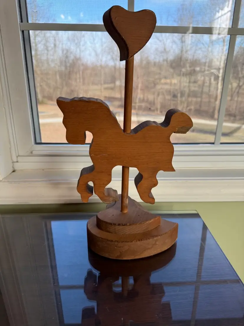 Vintage Carousel Wooden Horse Figurine Statue Hand Made  on Stand