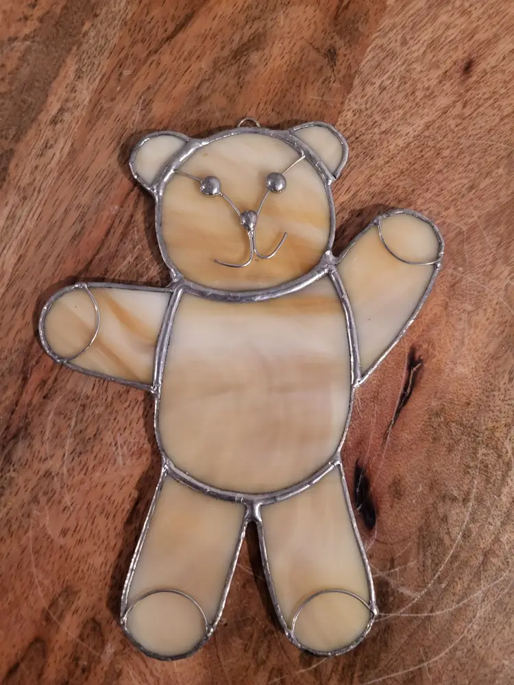 Stained Glass Teddy Bear Sun Catcher Vintage Window Hanging Decor