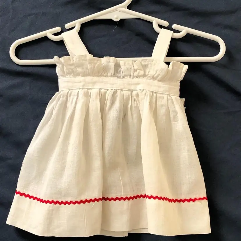 Handmade Doll/Bear Apron Dress White with Red Ric Rac Around Hem