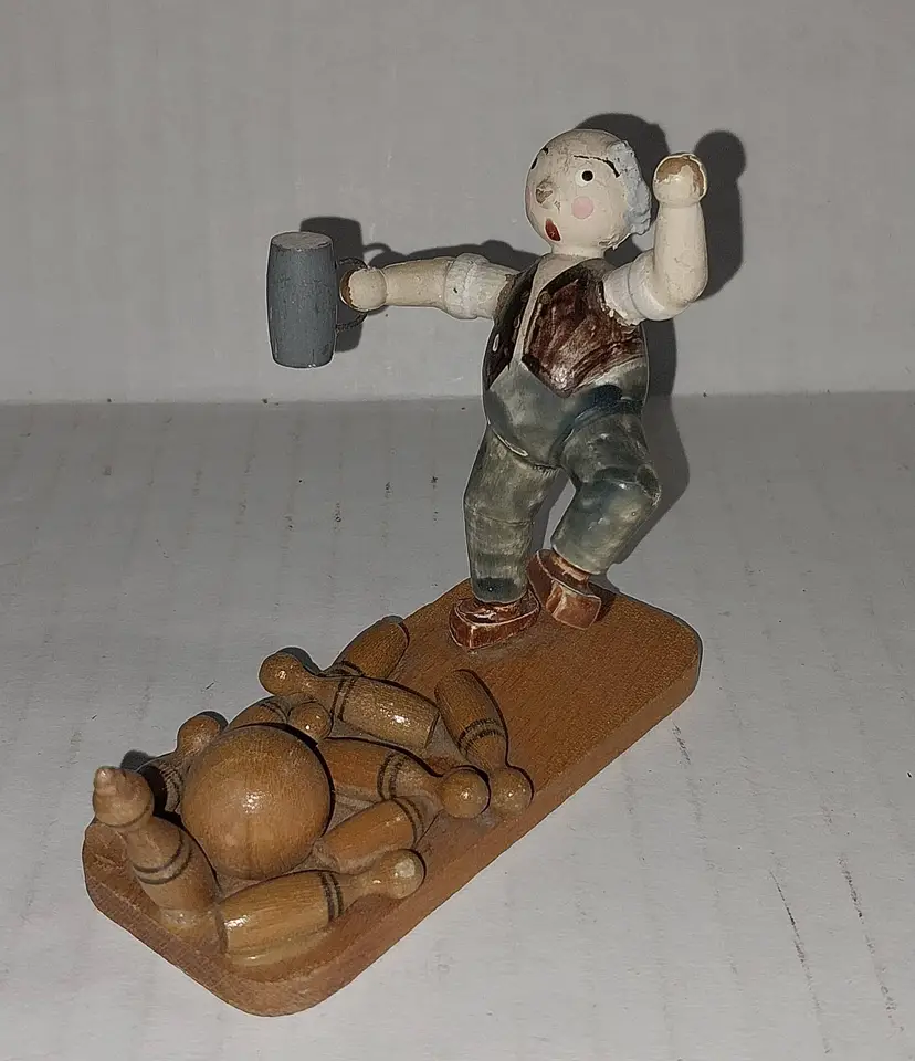 Vintage Wooden Figure Hedo Erzgebirge Figure Bowling