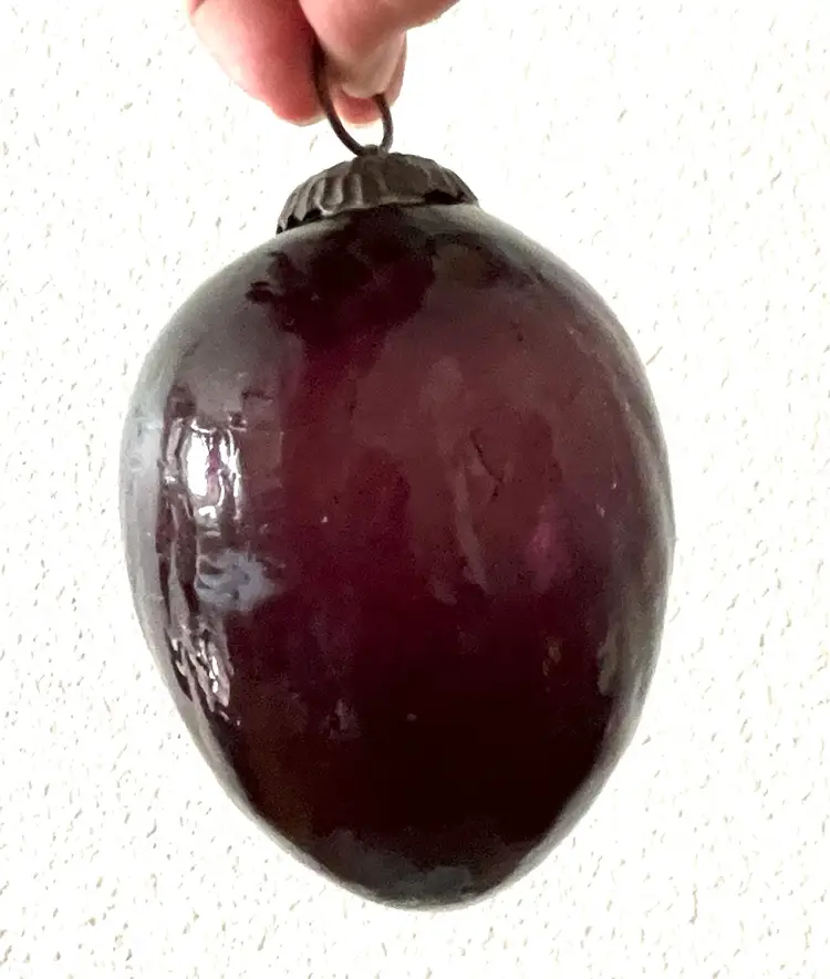 Large 5” Purple Amethyst Violet Thick Crackle Art Glass Egg Christmas Ornament Vintage