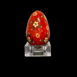 Hand Painted Wood Egg Red Flowers