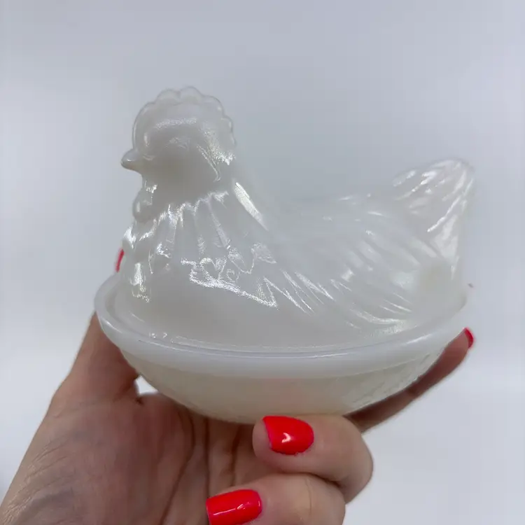 Hazel Atlas Milk Glass Hen On Nest 4.5”