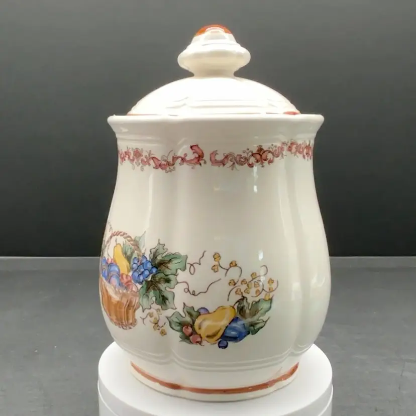 Vintage Fruit Basket Small Ceramic Lidded Canister 6.5"